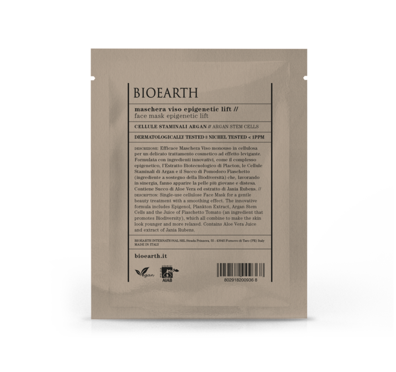 Maschera Viso epigenetic lift cellule staminali argan monouso