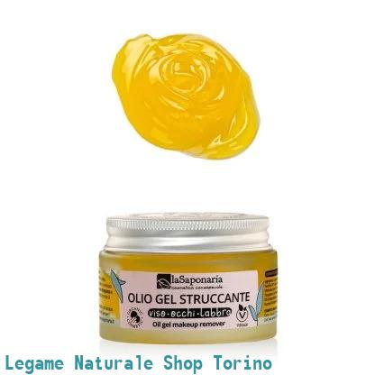 Olio gel struccante Viso – occhi - labbra. Con rosa mosqueta e albicocca