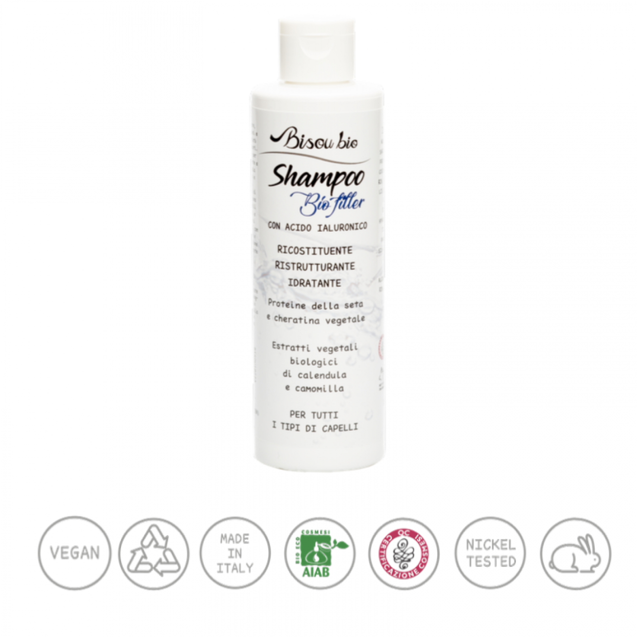 Shampoo bio filler all'acido ialuronico cheratina vegetale proteine della seta 200ml